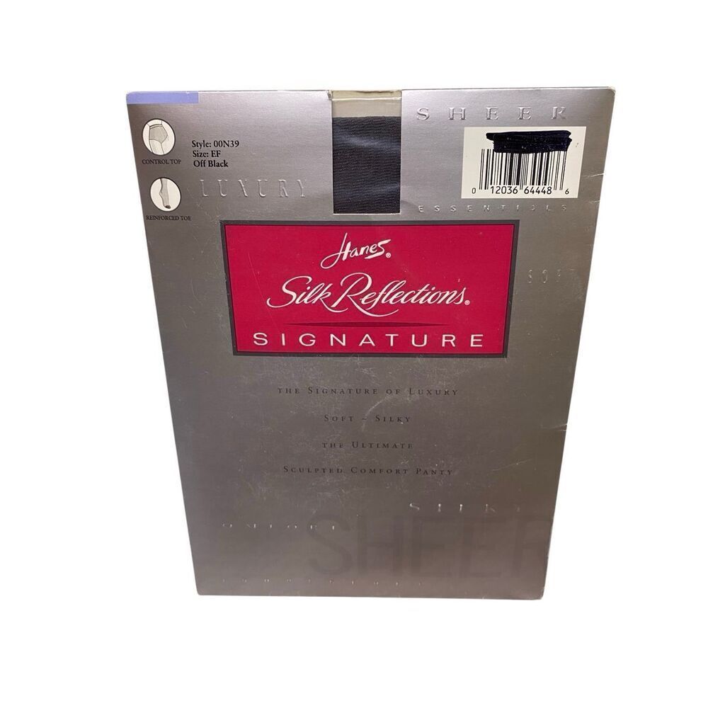 Hanes Silk Reflections Signature Pantyhose Off Black EF Control Top Reinforced